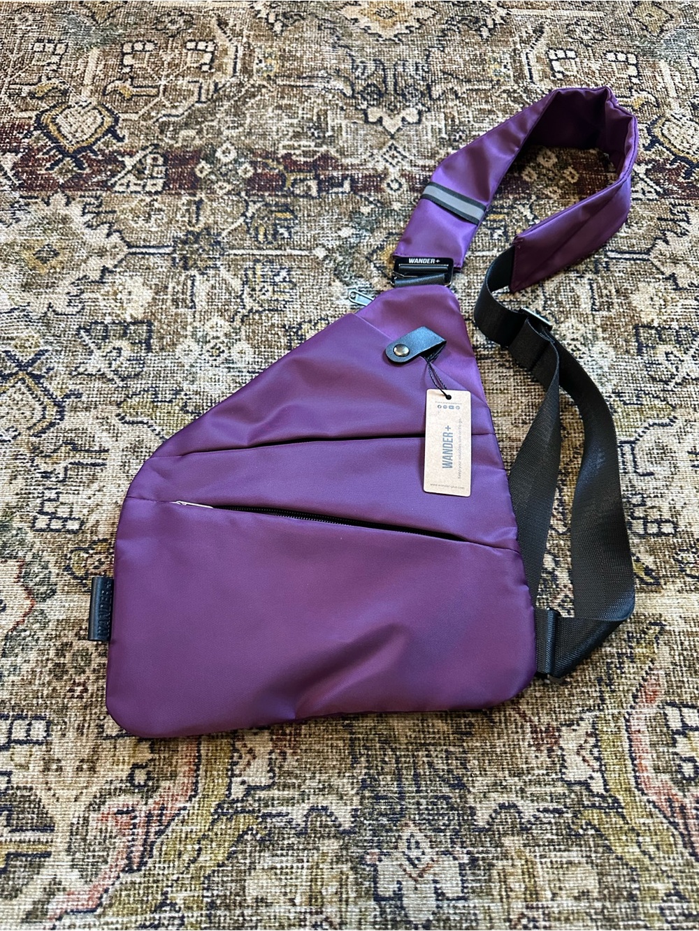 Wander+ anti theft travel bag Purple Sling bag with Black Strap
